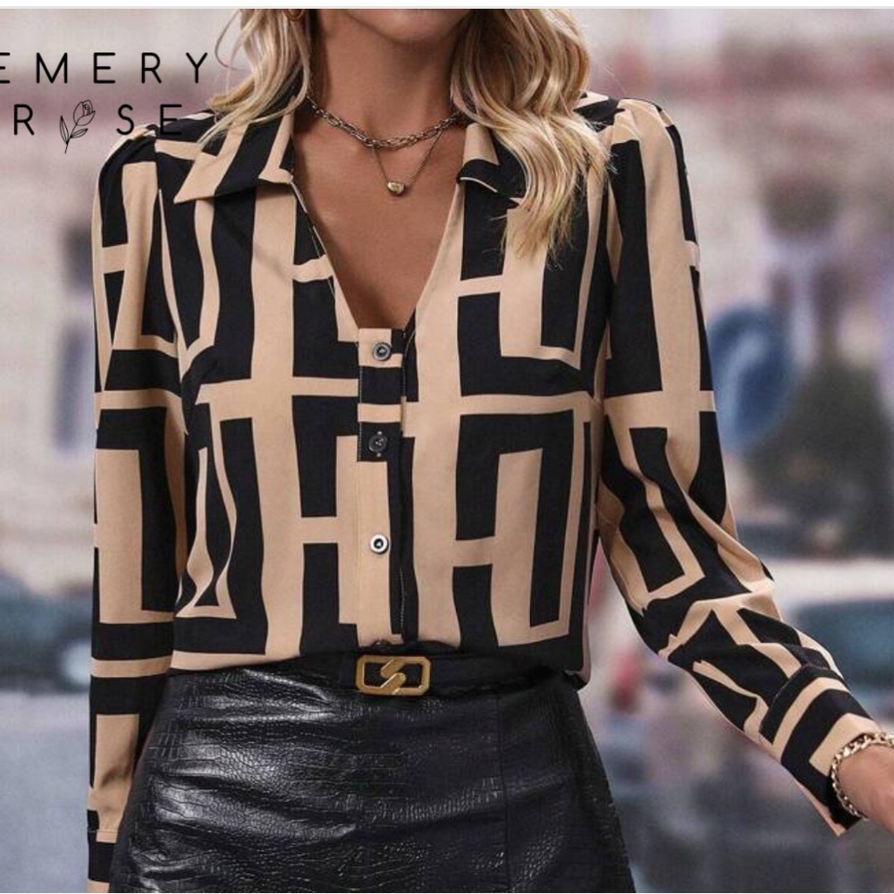 Black and Tan Geometric Women's Top Never worn